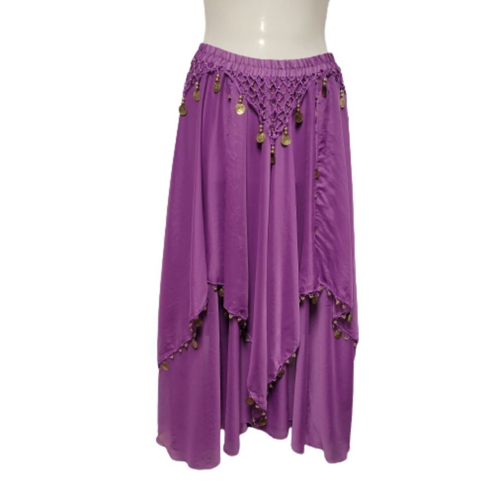 Womens Purple Skirt Elastic Waist Skirt Midi Sequin Skirt BellyDance Skirt- NEW